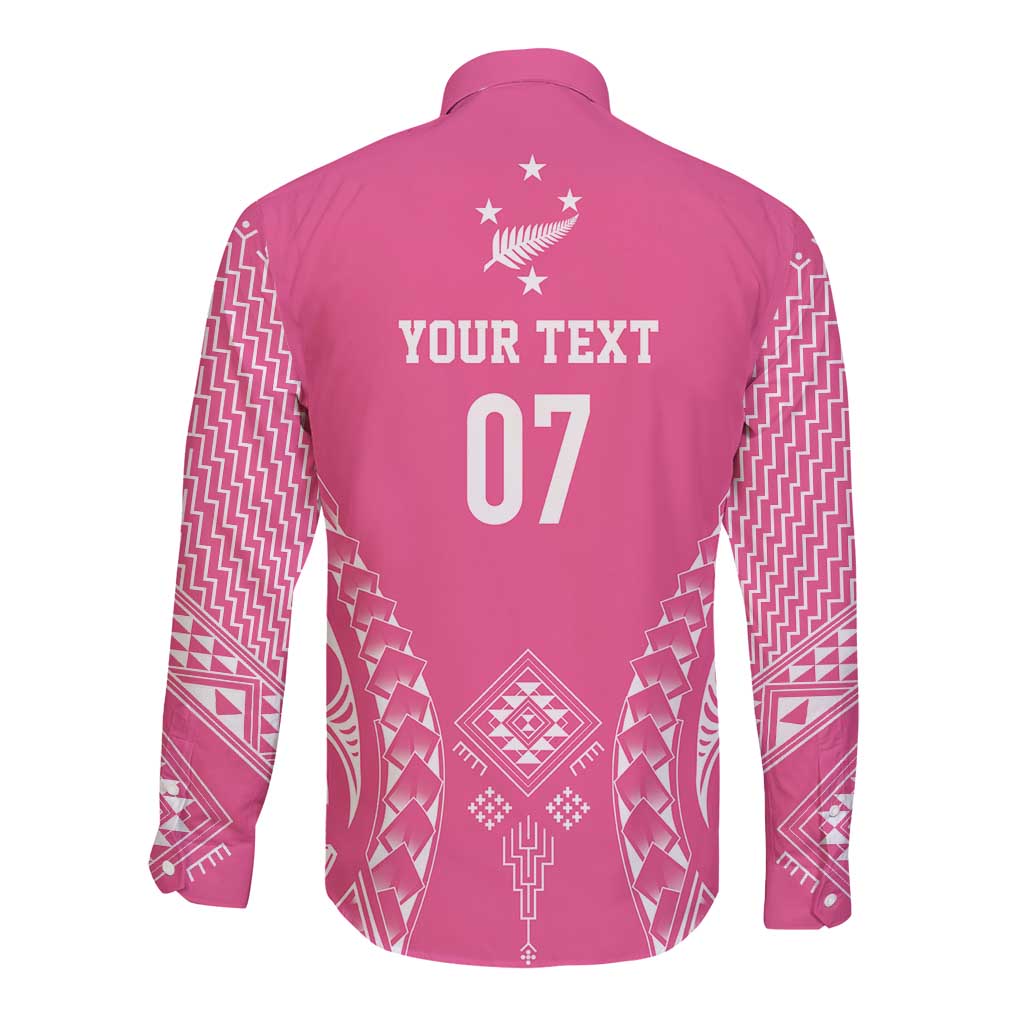 2025 Rugby Championship New Zealand Custom Long Sleeve Button Shirt Poutama Motifs - Pink Out - Polynesian Pride