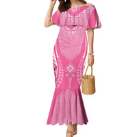 2025 Rugby Championship New Zealand Custom Mermaid Dress Poutama Motifs - Pink Out - Polynesian Pride
