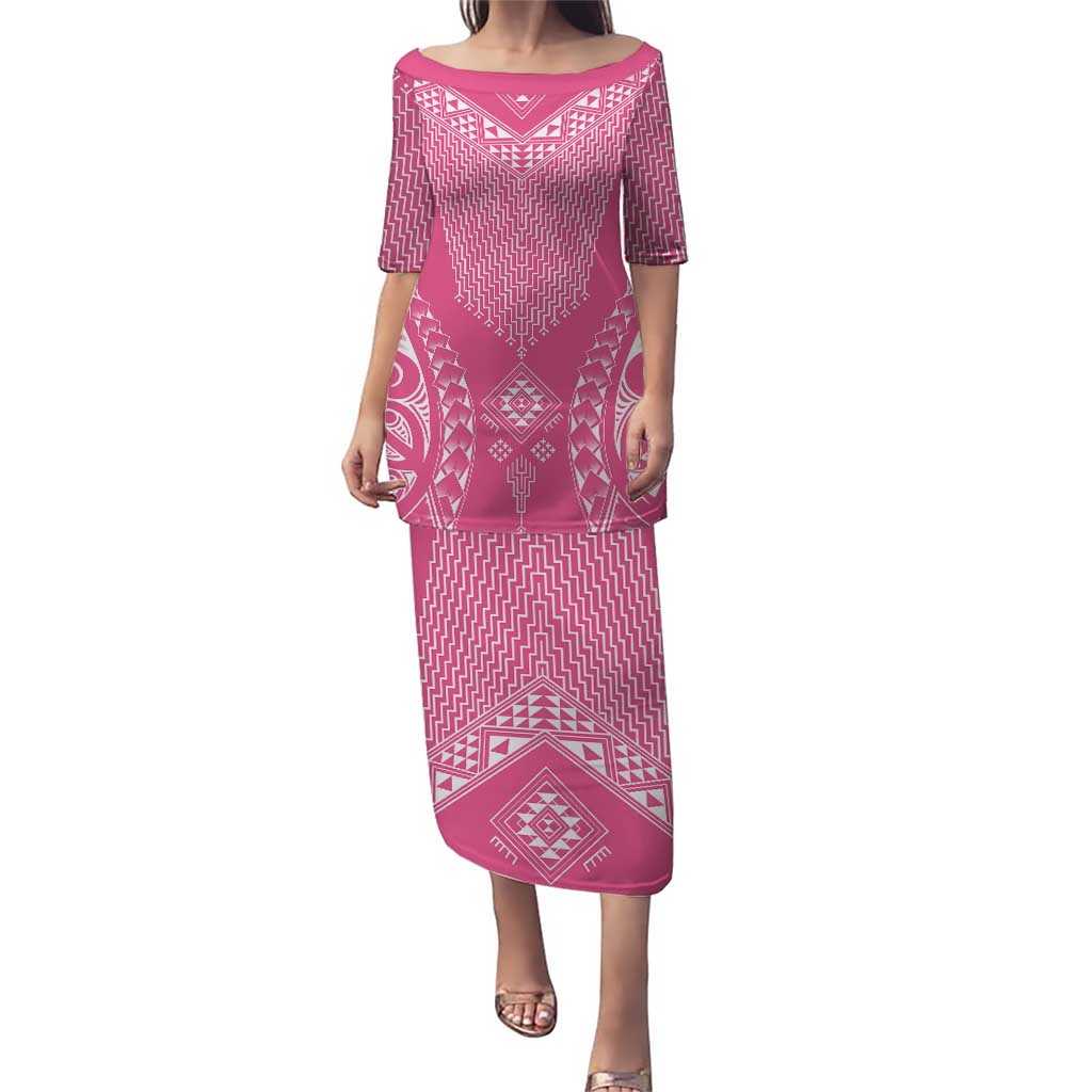 2025 Rugby Championship New Zealand Custom Puletasi Poutama Motifs - Pink Out - Polynesian Pride