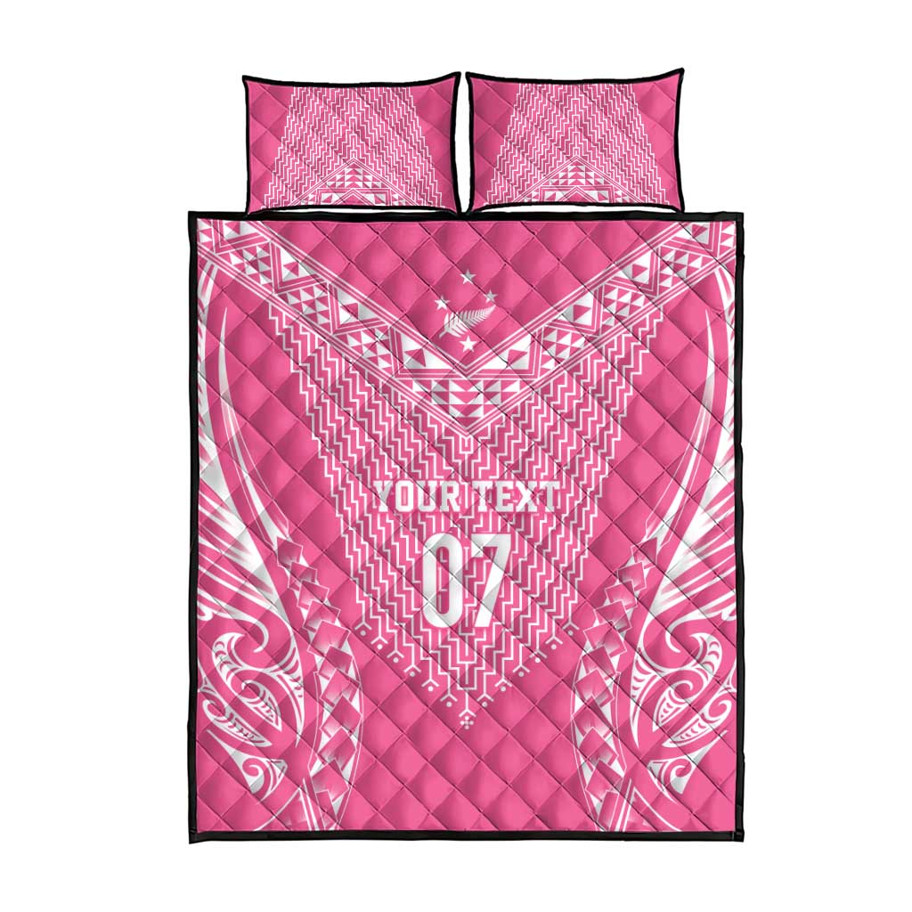 2025 Rugby Championship New Zealand Custom Quilt Bed Set Poutama Motifs - Pink Out LT7 - Polynesian Pride