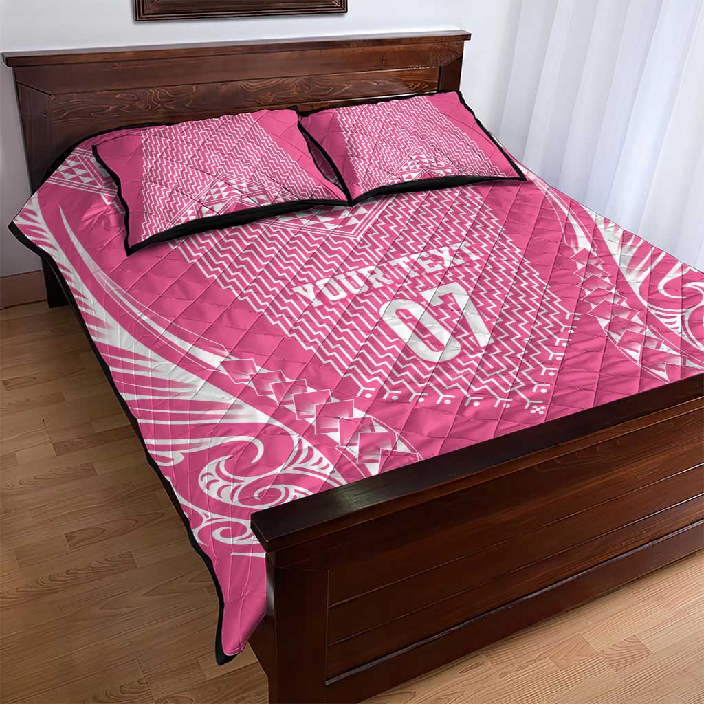 2025 Rugby Championship New Zealand Custom Quilt Bed Set Poutama Motifs - Pink Out LT7 - Polynesian Pride