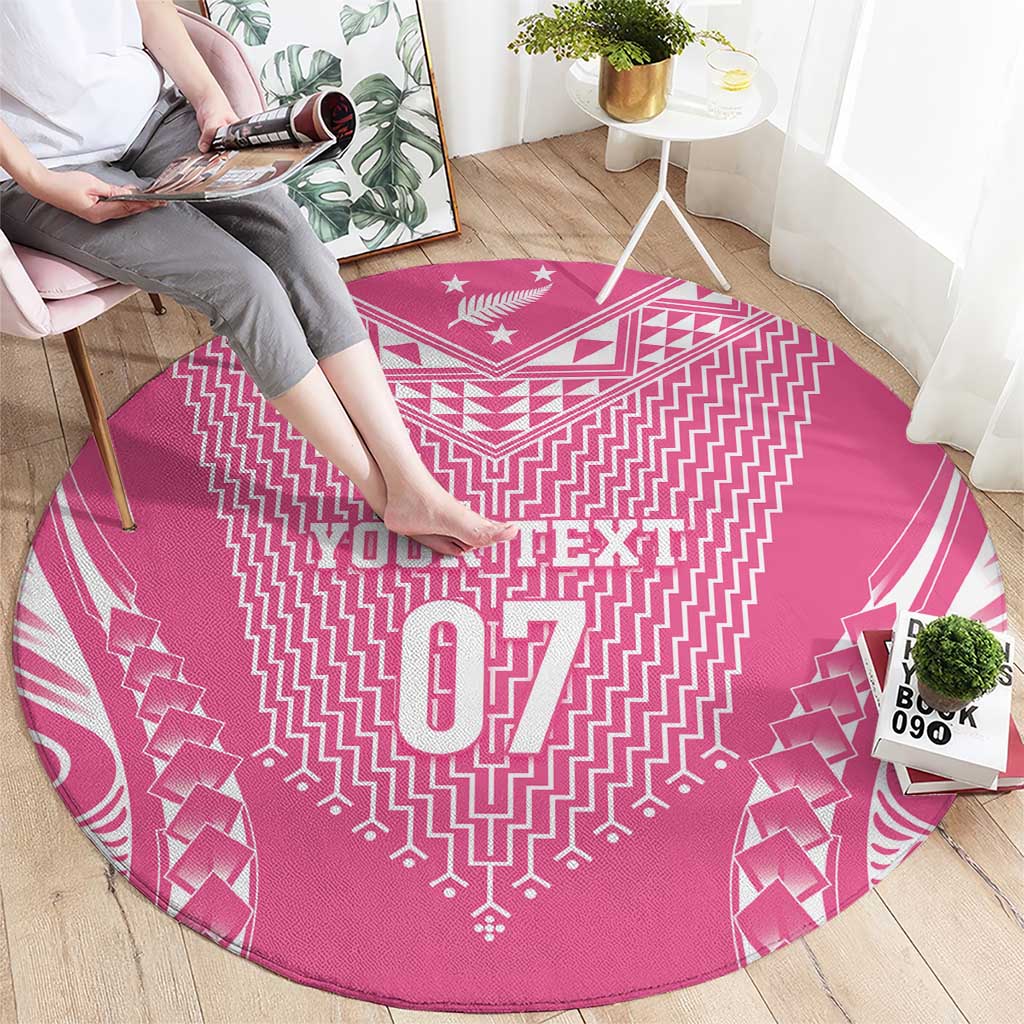 2025 Rugby Championship New Zealand Custom Round Carpet Poutama Motifs - Pink Out - Polynesian Pride