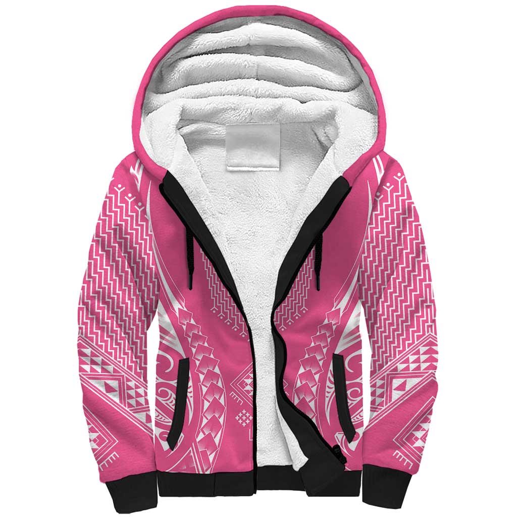 2025 Rugby Championship New Zealand Custom Sherpa Hoodie Poutama Motifs - Pink Out - Polynesian Pride