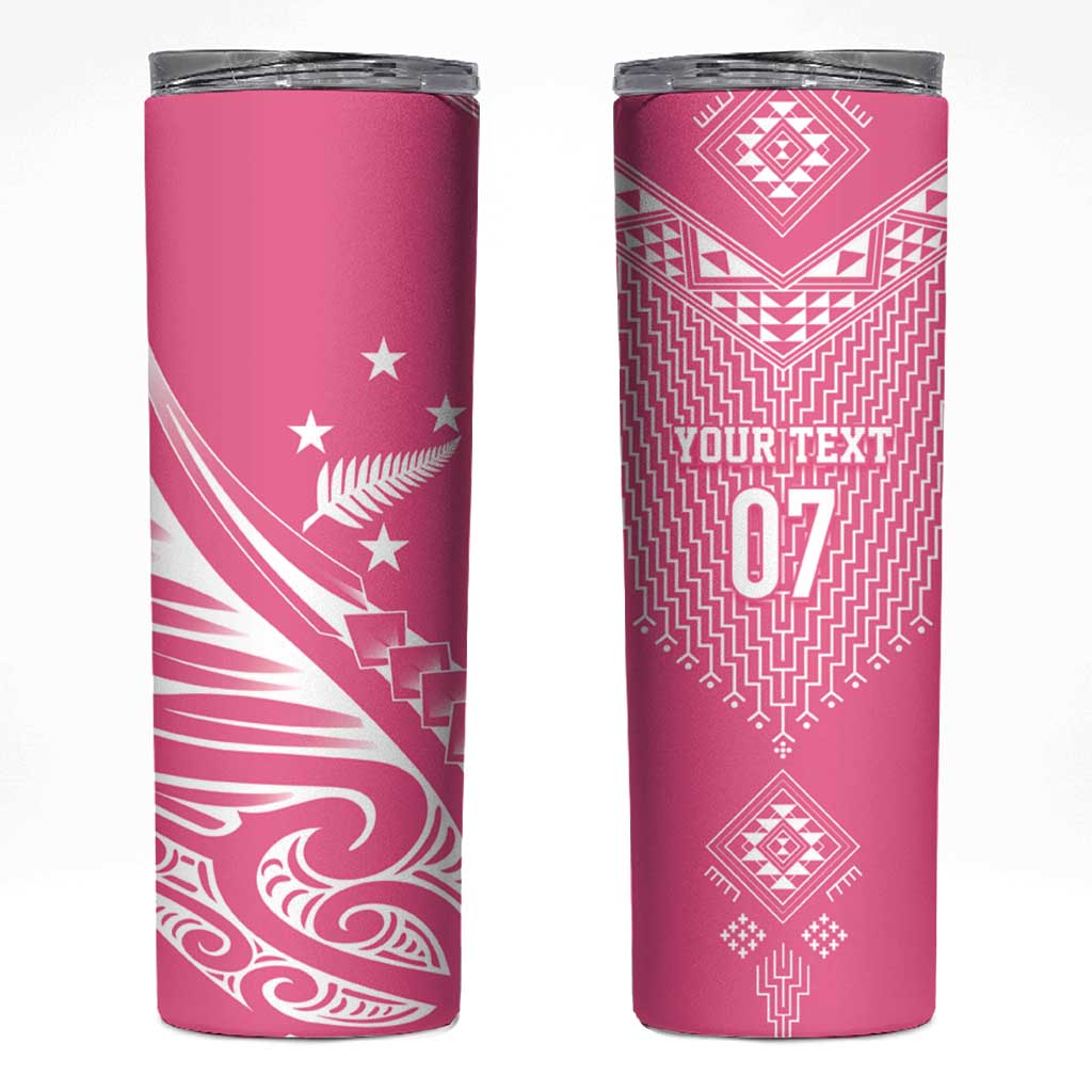 2025 Rugby Championship New Zealand Custom Skinny Tumbler Poutama Motifs - Pink Out LT7 Pink - Polynesian Pride