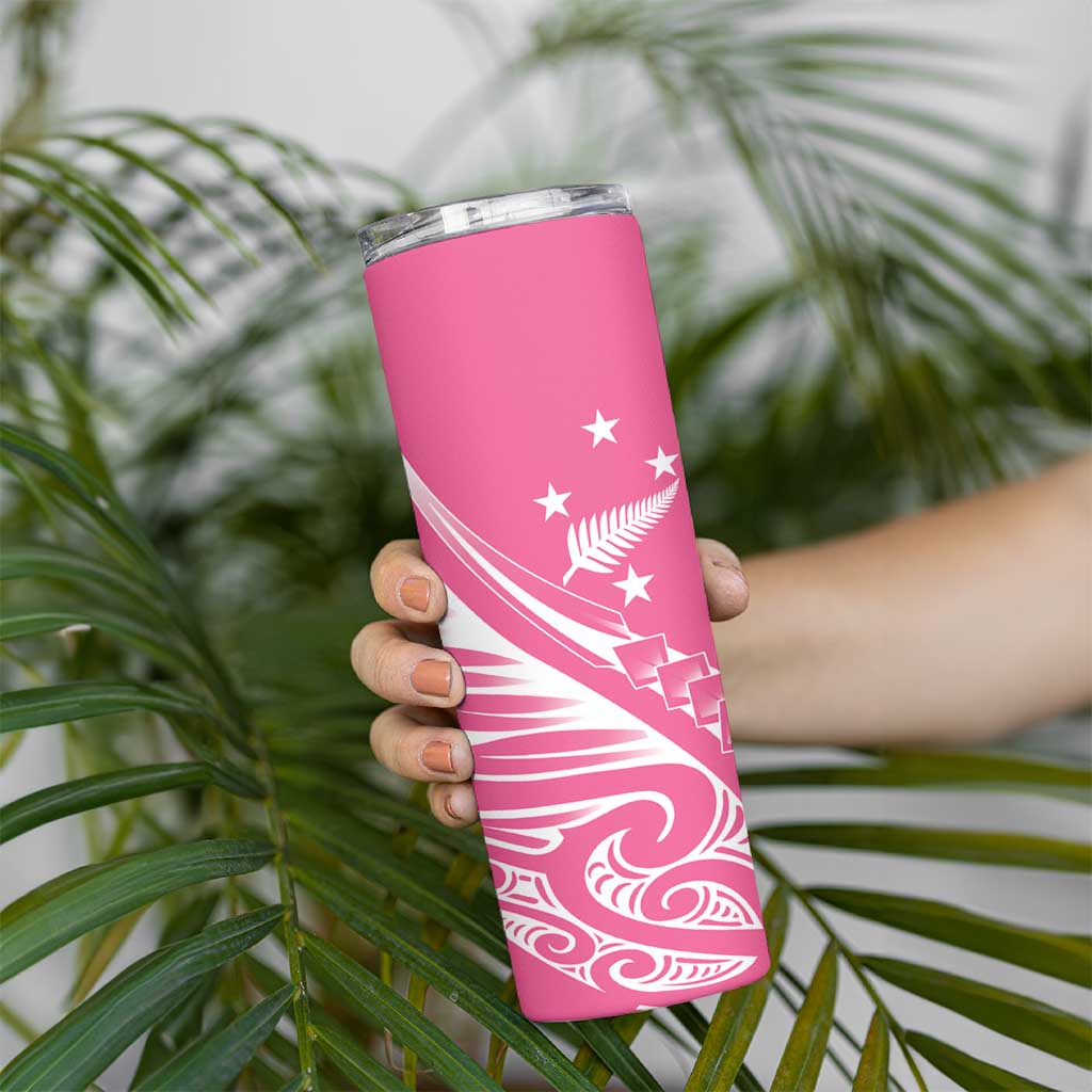 2025 Rugby Championship New Zealand Custom Skinny Tumbler Poutama Motifs - Pink Out LT7 - Polynesian Pride
