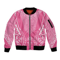 2025 Rugby Championship New Zealand Custom Sleeve Zip Bomber Jacket Poutama Motifs - Pink Out - Polynesian Pride