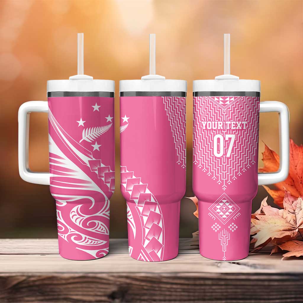2025 Rugby Championship New Zealand Custom Tumbler With Handle Poutama Motifs - Pink Out - Polynesian Pride