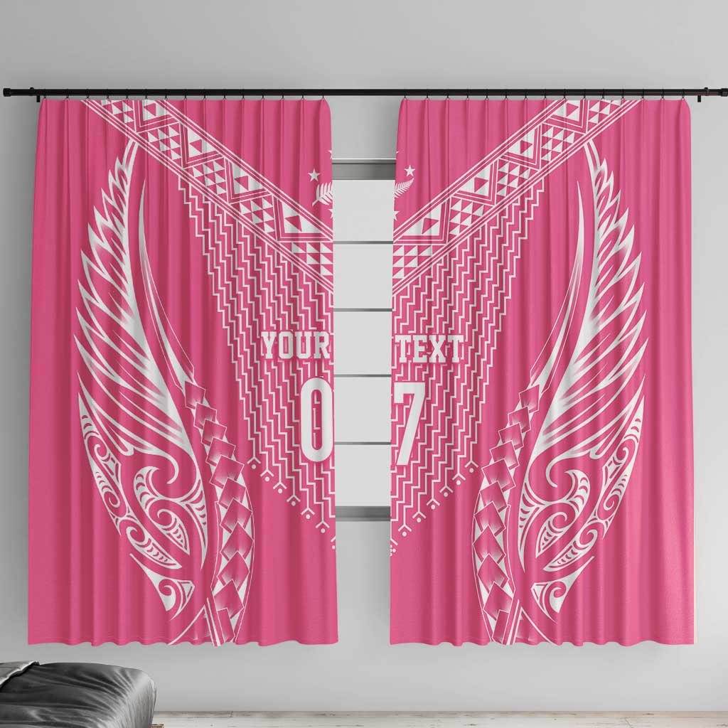 2025 Rugby Championship New Zealand Custom Window Curtain Poutama Motifs - Pink Out LT7 With Hooks Pink - Polynesian Pride