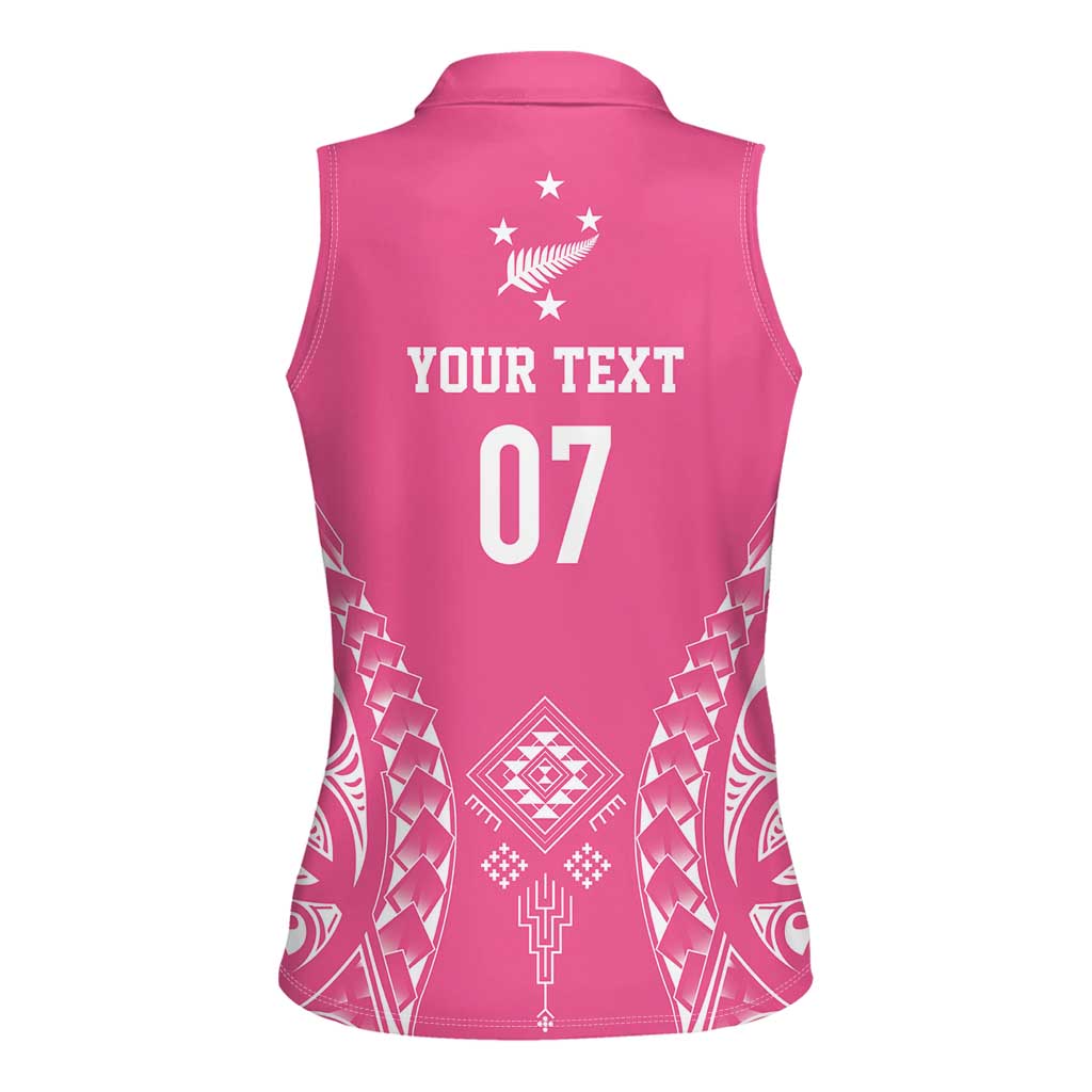 2025 Rugby Championship New Zealand Custom Women Sleeveless Polo Shirt Poutama Motifs - Pink Out LT7 - Polynesian Pride