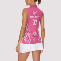 2025 Rugby Championship New Zealand Custom Women Sleeveless Polo Shirt Poutama Motifs - Pink Out LT7 - Polynesian Pride