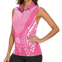 2025 Rugby Championship New Zealand Custom Women Sleeveless Polo Shirt Poutama Motifs - Pink Out LT7 - Polynesian Pride