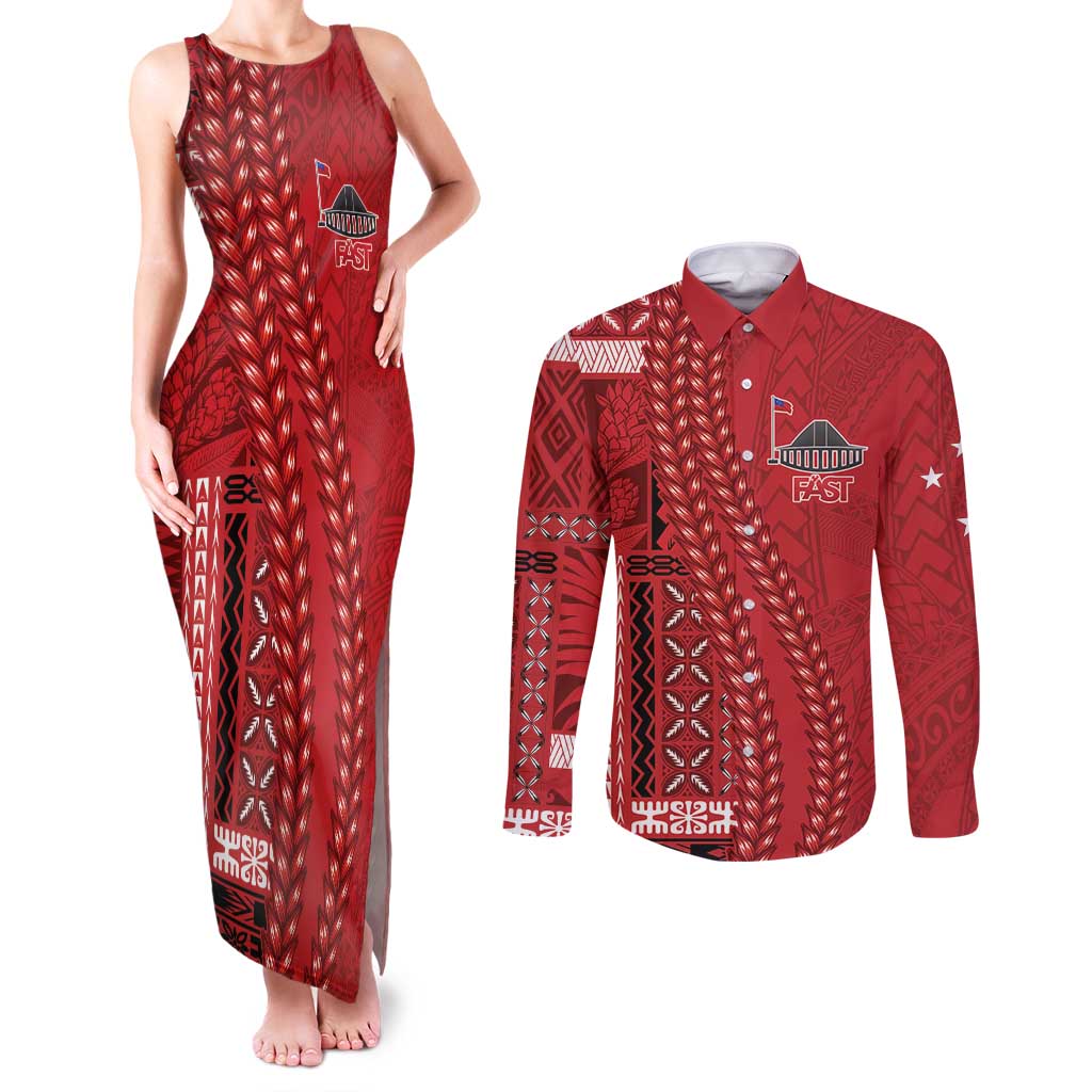 Samoa FAST Siapo Couples Matching Tank Maxi Dress and Long Sleeve Button Shirt Tatau-Ulafala Vines - Polynesian Pride