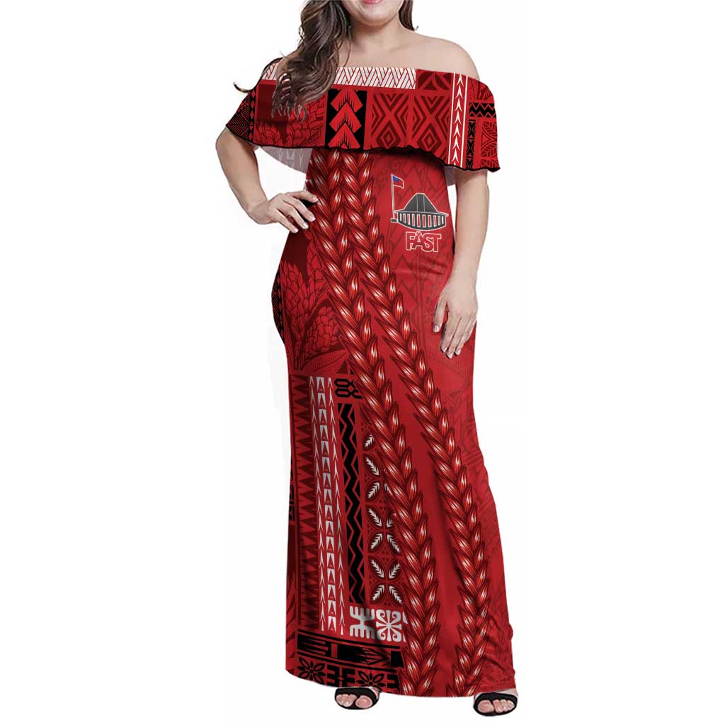 Samoa FAST Siapo Family Matching Off Shoulder Maxi Dress and Hawaiian Shirt Tatau-Ulafala Vines - Polynesian Pride