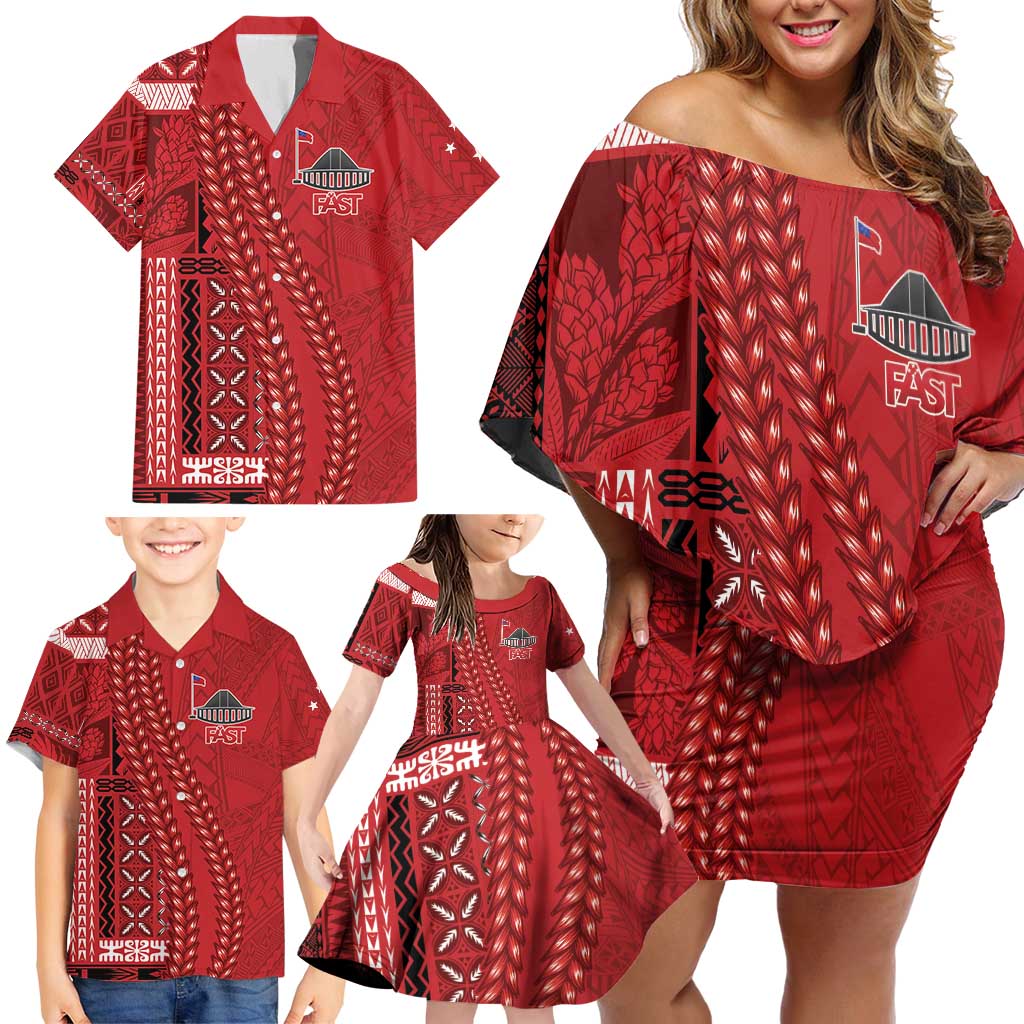 Samoa FAST Siapo Family Matching Off Shoulder Short Dress and Hawaiian Shirt Tatau-Ulafala Vines - Polynesian Pride