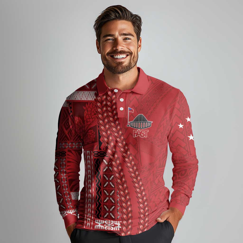 Samoa FAST Siapo Long Sleeve Polo Shirt Tatau-Ulafala Vines - Polynesian Pride