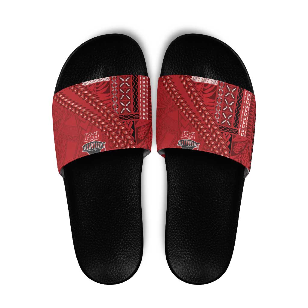 Samoa FAST Siapo Slide Sandals Tatau-Ulafala Vines LT7 Red - Polynesian Pride