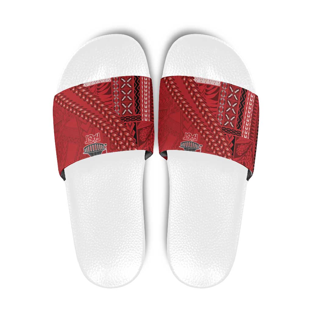 Samoa FAST Siapo Slide Sandals Tatau-Ulafala Vines LT7 Red - Polynesian Pride