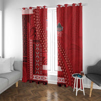 Samoa FAST Siapo Window Curtain Tatau-Ulafala Vines LT7 With Grommets Red - Polynesian Pride