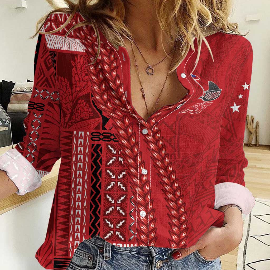 Samoa FAST Siapo Women Casual Shirt Tatau-Ulafala Vines - Polynesian Pride