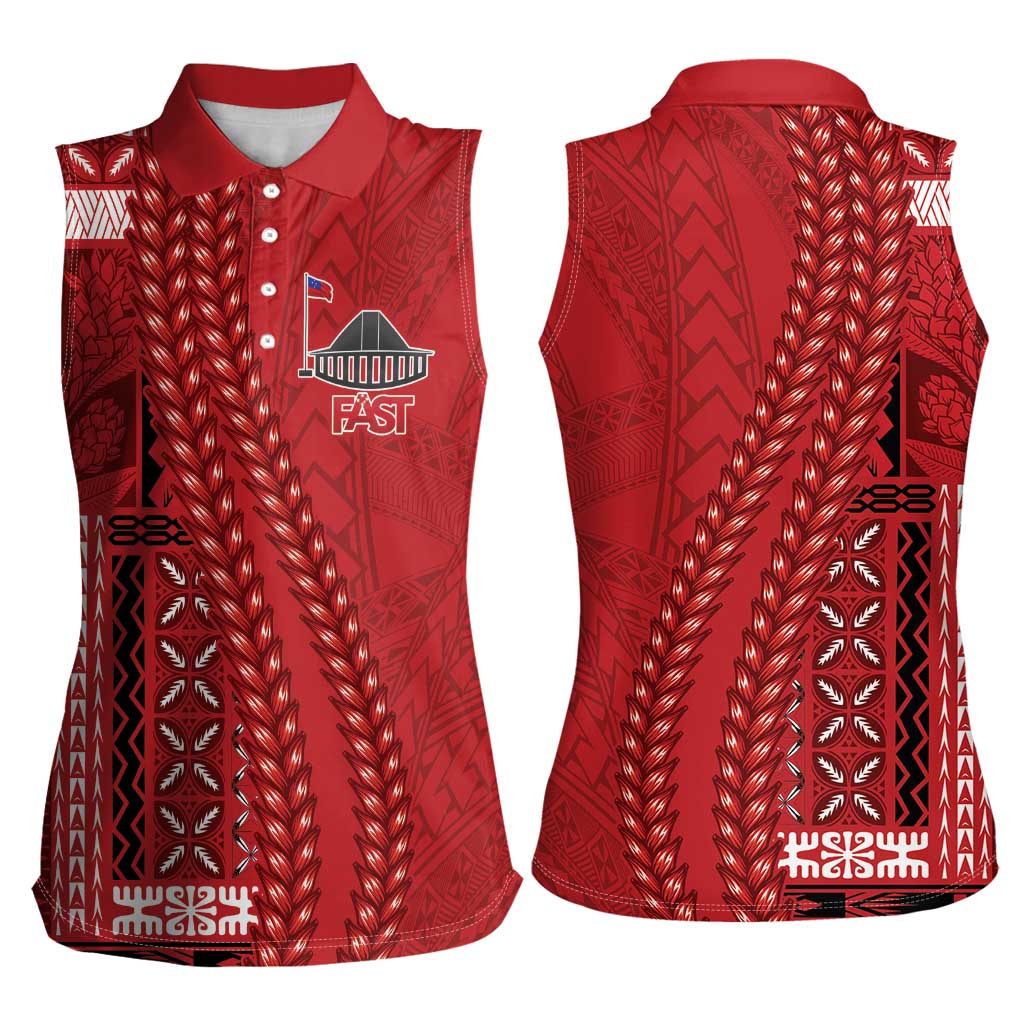 Samoa FAST Siapo Women Sleeveless Polo Shirt Tatau-Ulafala Vines - Polynesian Pride