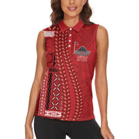 Samoa FAST Siapo Women Sleeveless Polo Shirt Tatau-Ulafala Vines - Polynesian Pride
