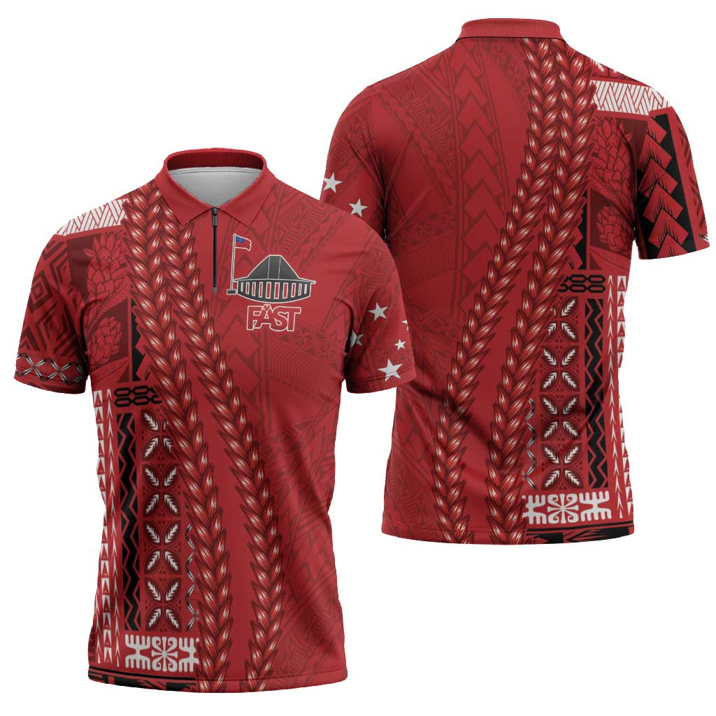 Samoa FAST Siapo Zipper Polo Shirt Tatau-Ulafala Vines LT7 - Polynesian Pride