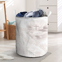 Samoa Lotu Tamaiti White Prayers Laundry Basket Floral Mamanu Siapo LT7 White - Polynesian Pride