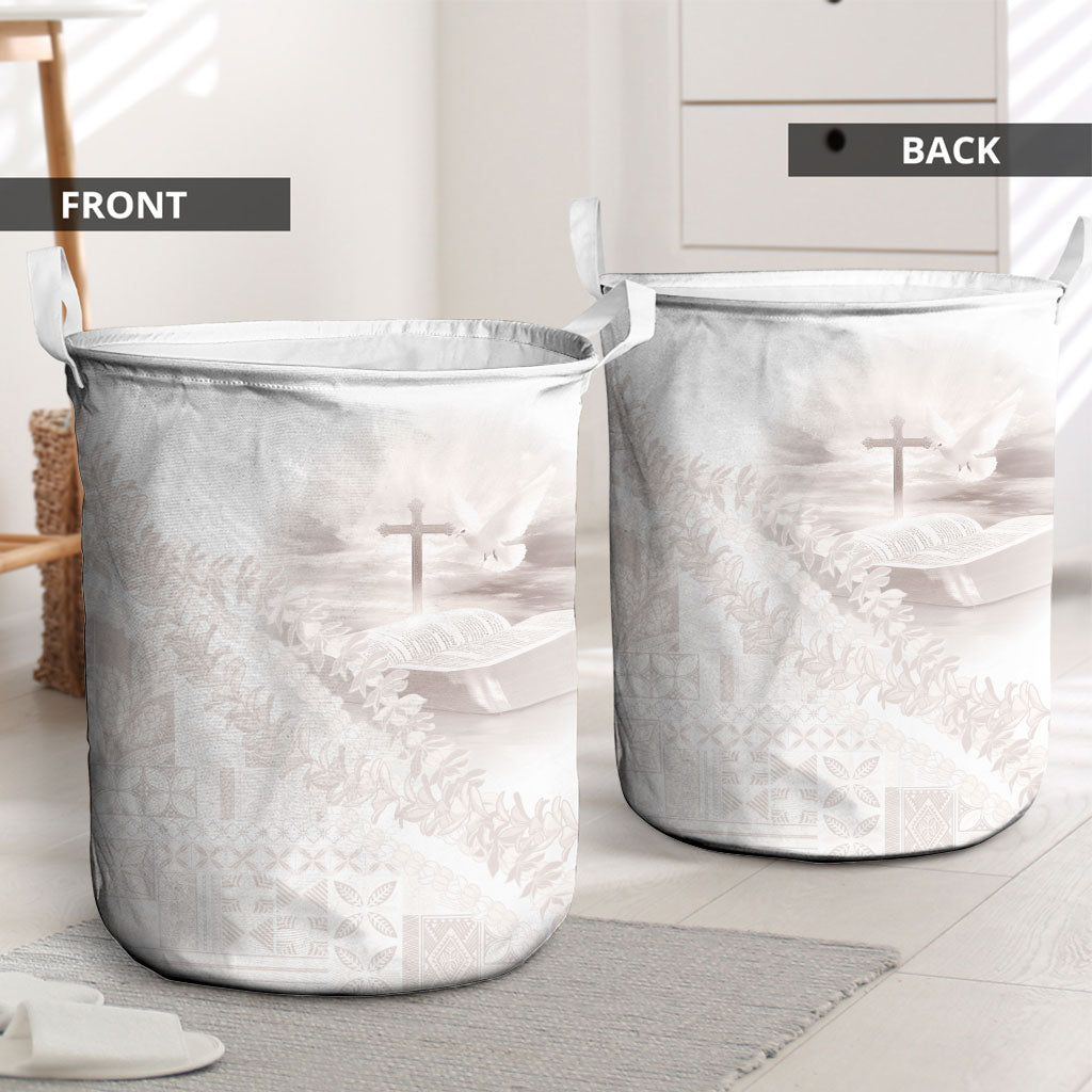 Samoa Lotu Tamaiti White Prayers Laundry Basket Floral Mamanu Siapo LT7 - Polynesian Pride