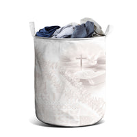 Samoa Lotu Tamaiti White Prayers Laundry Basket Floral Mamanu Siapo LT7 - Polynesian Pride
