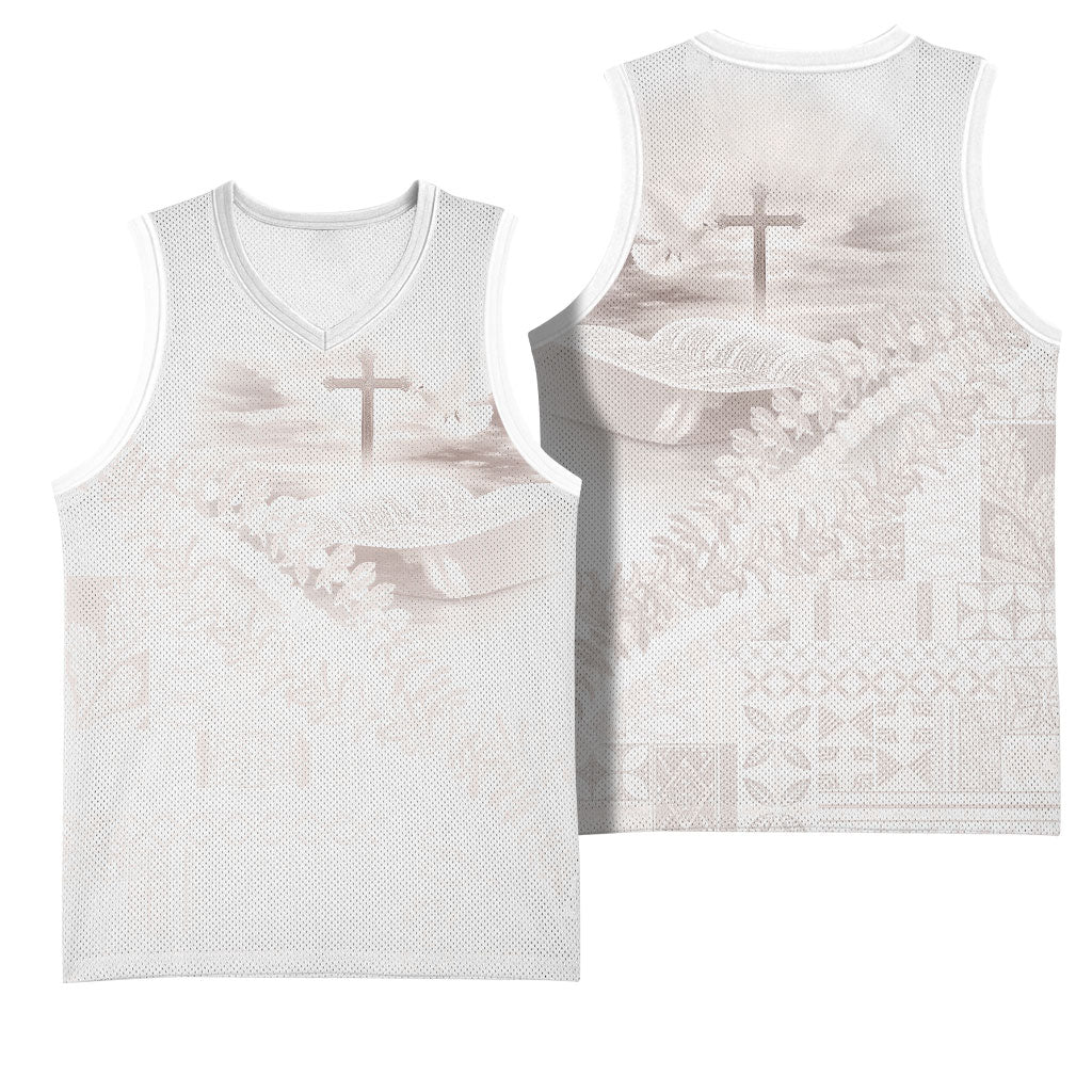Samoa Lotu Tamaiti White Prayers Basketball Jersey Floral Mamanu Siapo LT7 - Polynesian Pride