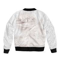 Samoa Lotu Tamaiti White Prayers Bomber Jacket Floral Mamanu Siapo LT7 - Polynesian Pride