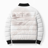 Samoa Lotu Tamaiti White Prayers Bomber Puffer Jacket Floral Mamanu Siapo LT7 - Polynesian Pride