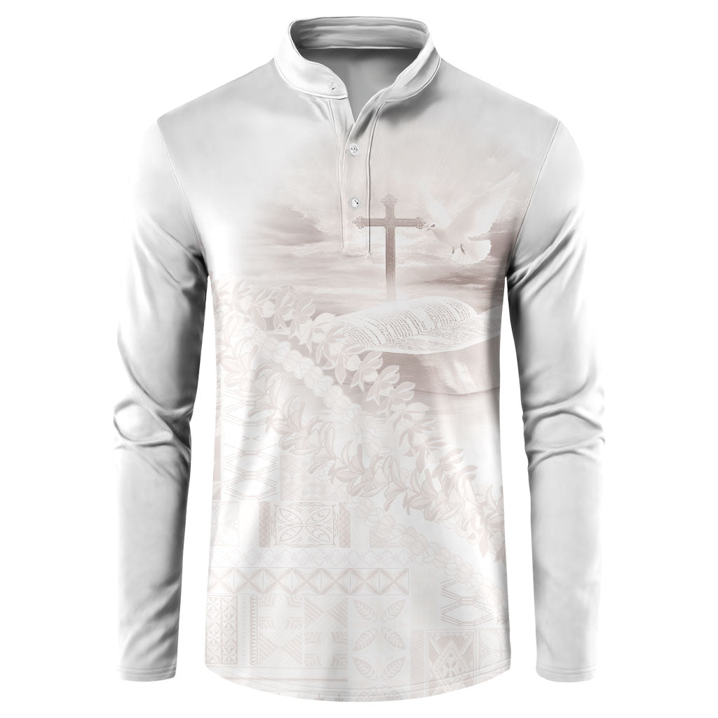 Samoa Lotu Tamaiti White Prayers Button Sweatshirt Floral Mamanu Siapo LT7 White - Polynesian Pride