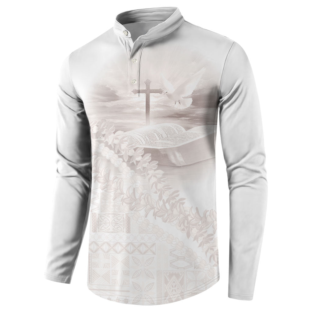 Samoa Lotu Tamaiti White Prayers Button Sweatshirt Floral Mamanu Siapo LT7 - Polynesian Pride