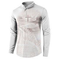 Samoa Lotu Tamaiti White Prayers Button Sweatshirt Floral Mamanu Siapo LT7 - Polynesian Pride