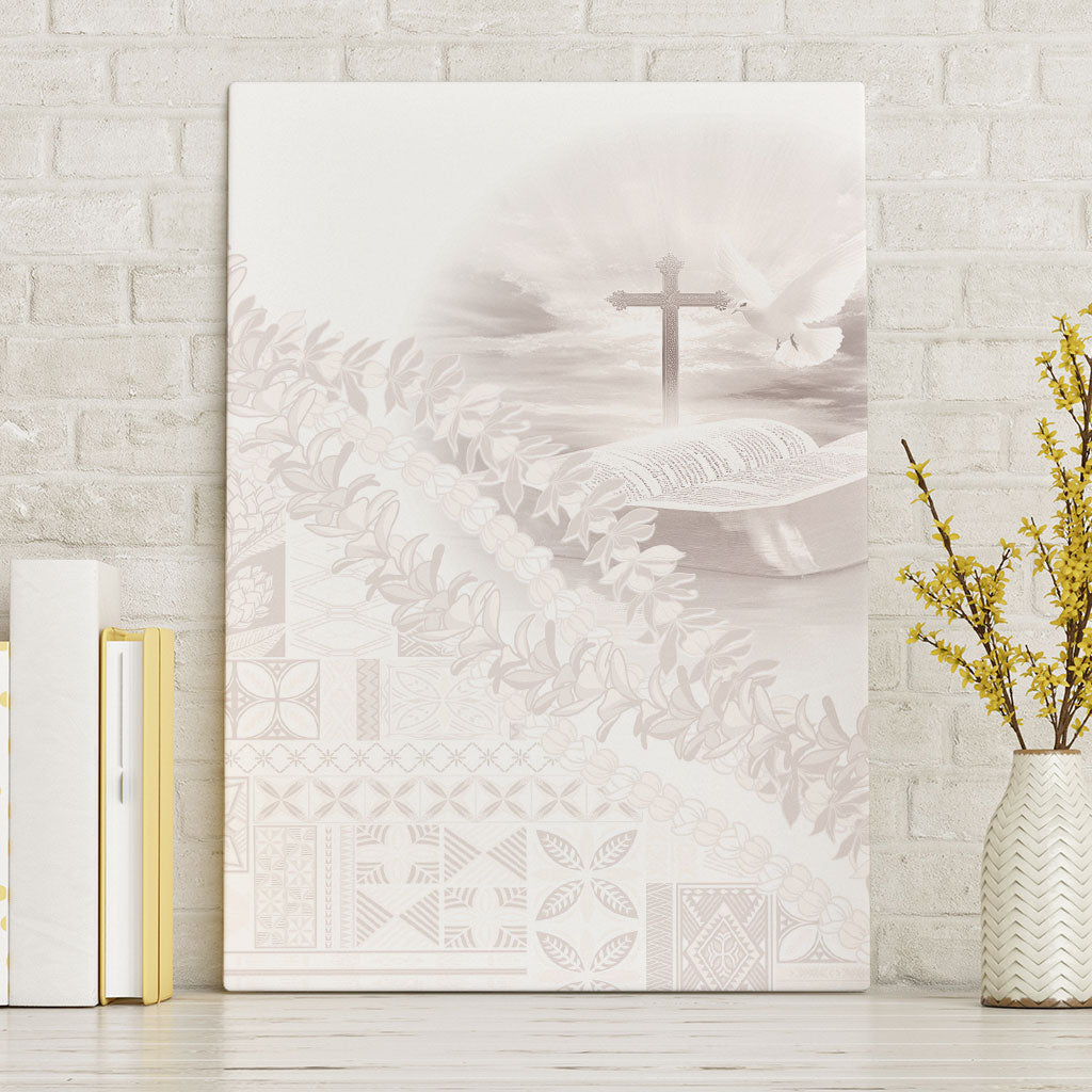 Samoa Lotu Tamaiti White Prayers Canvas Wall Art Floral Mamanu Siapo LT7 Without Frame White - Polynesian Pride