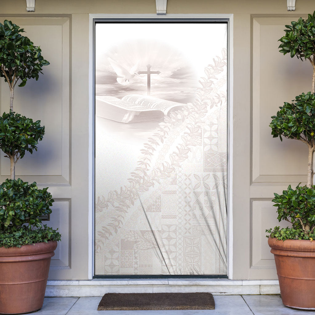 Samoa Lotu Tamaiti White Prayers Door Cover Floral Mamanu Siapo LT7 White - Polynesian Pride