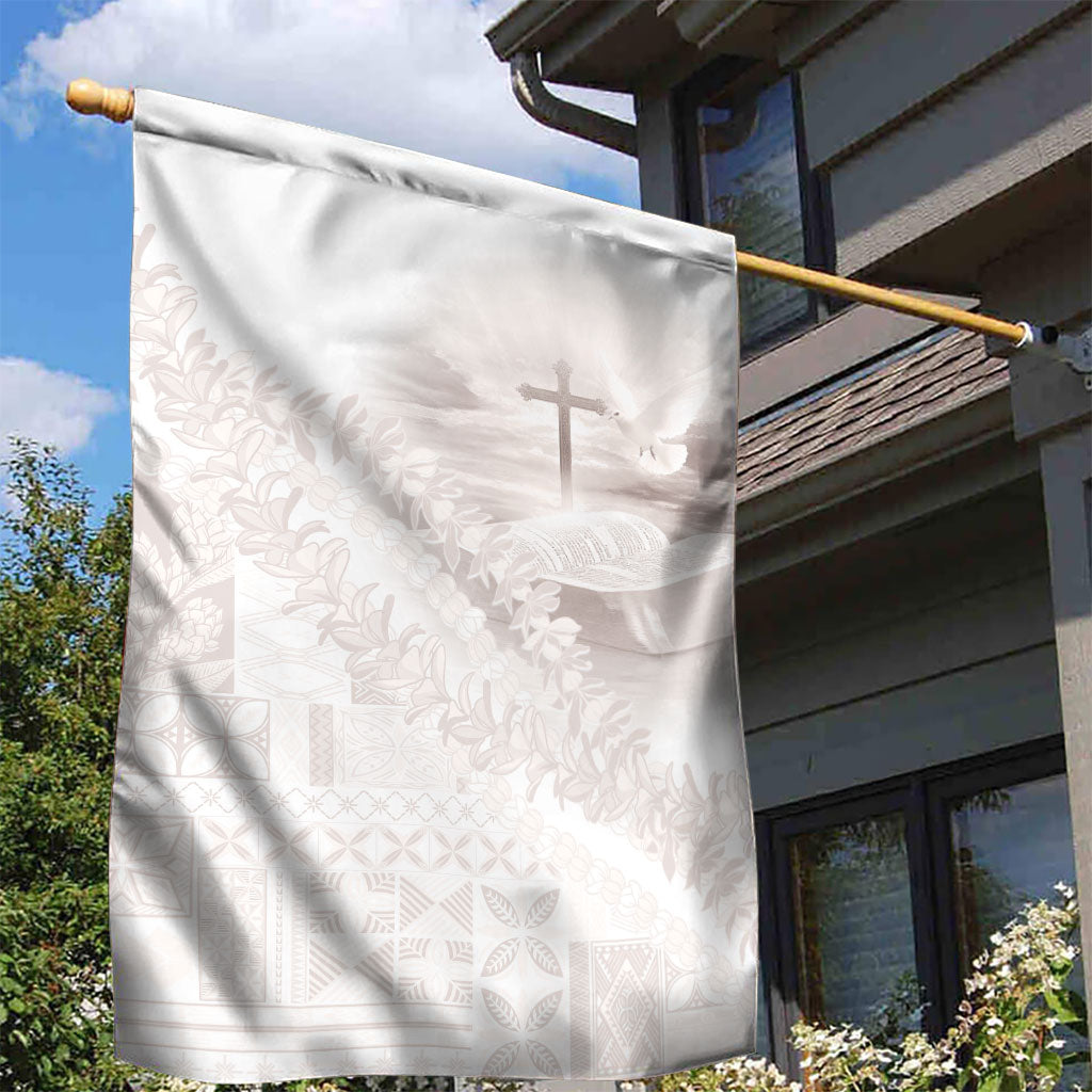 Samoa Lotu Tamaiti White Prayers Garden Flag Floral Mamanu Siapo LT7 - Polynesian Pride