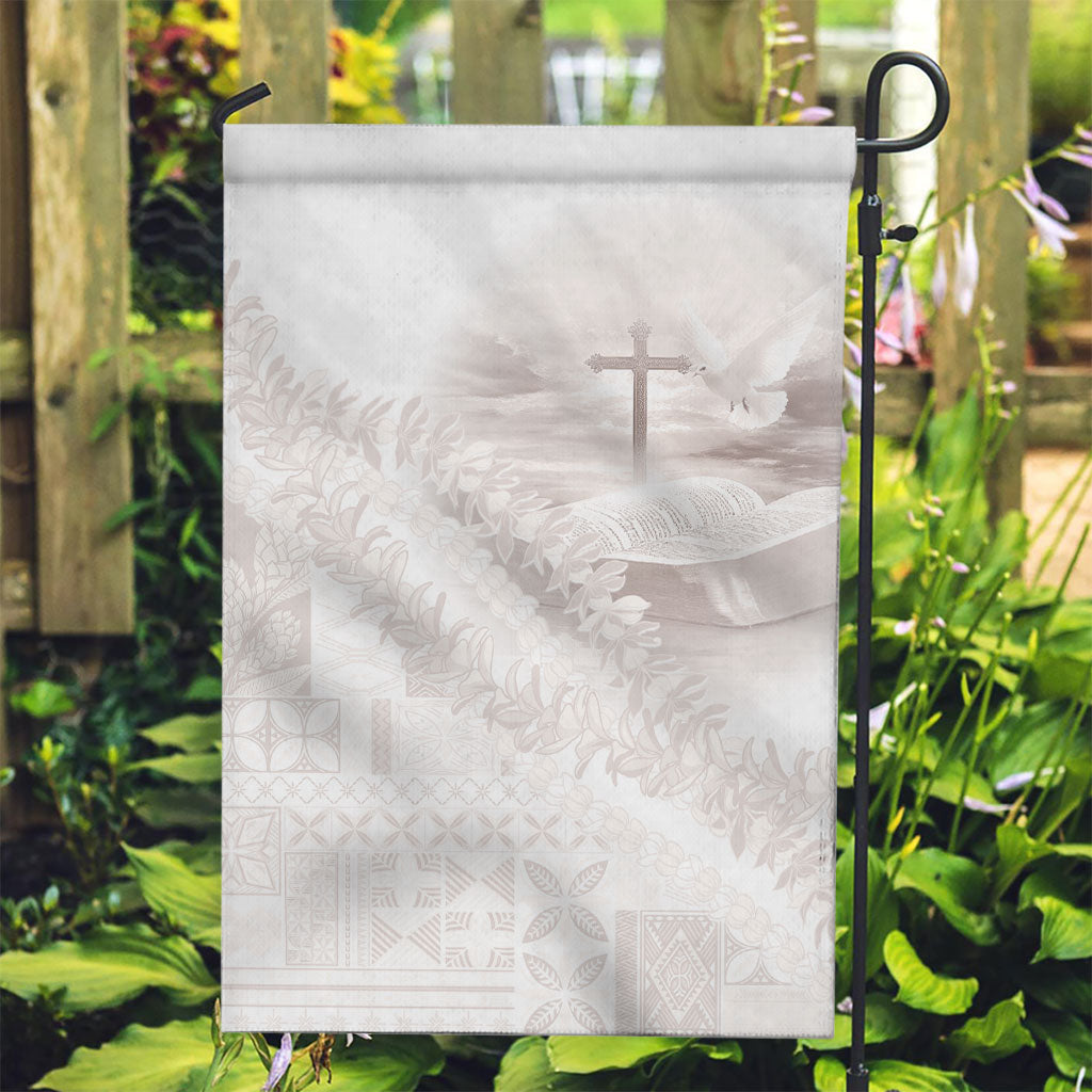 Samoa Lotu Tamaiti White Prayers Garden Flag Floral Mamanu Siapo LT7 Garden Flag White - Polynesian Pride