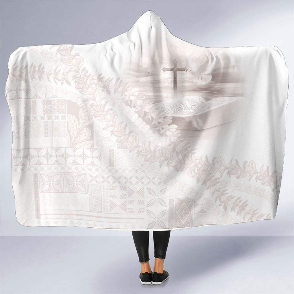 Samoa Lotu Tamaiti White Prayers Hooded Blanket Floral Mamanu Siapo LT7 One Size White - Polynesian Pride