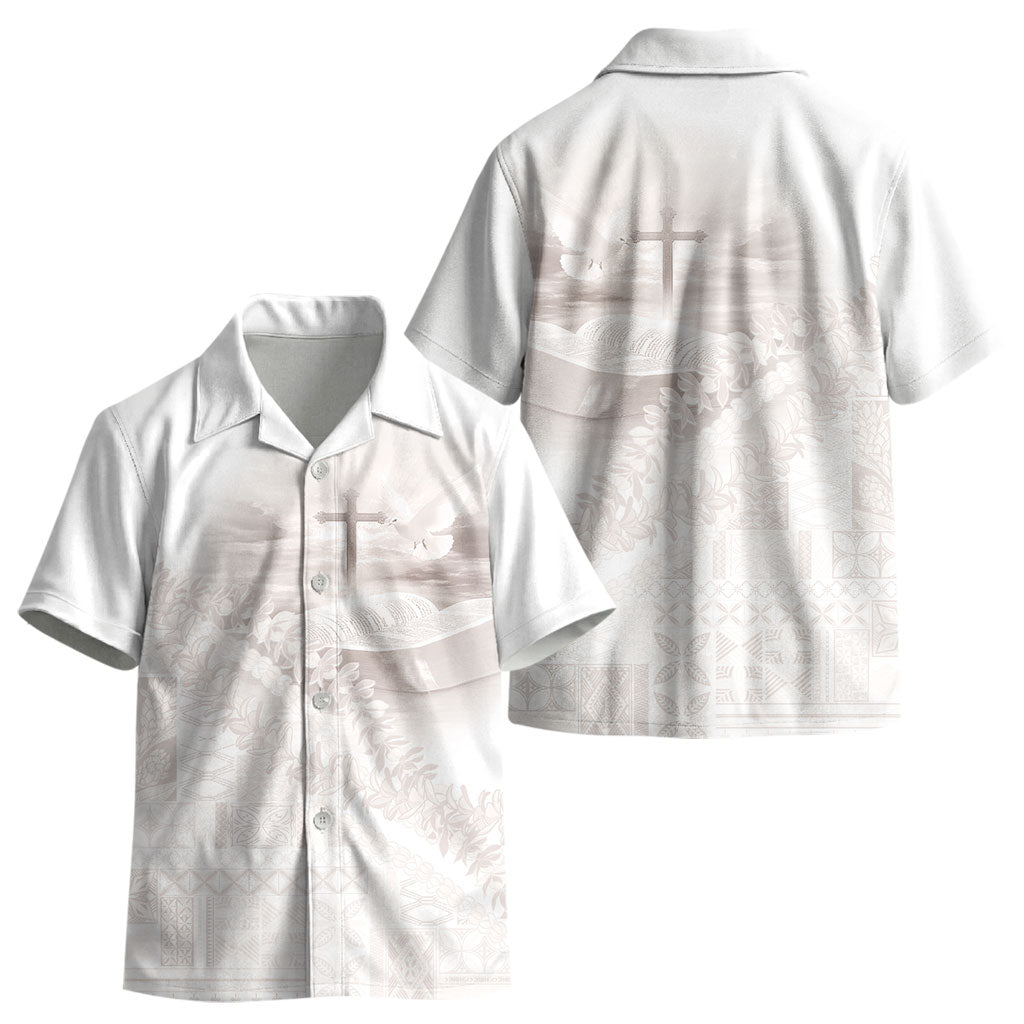 Samoa Lotu Tamaiti White Prayers Kid Hawaiian Shirt Floral Mamanu Siapo LT7 - Polynesian Pride