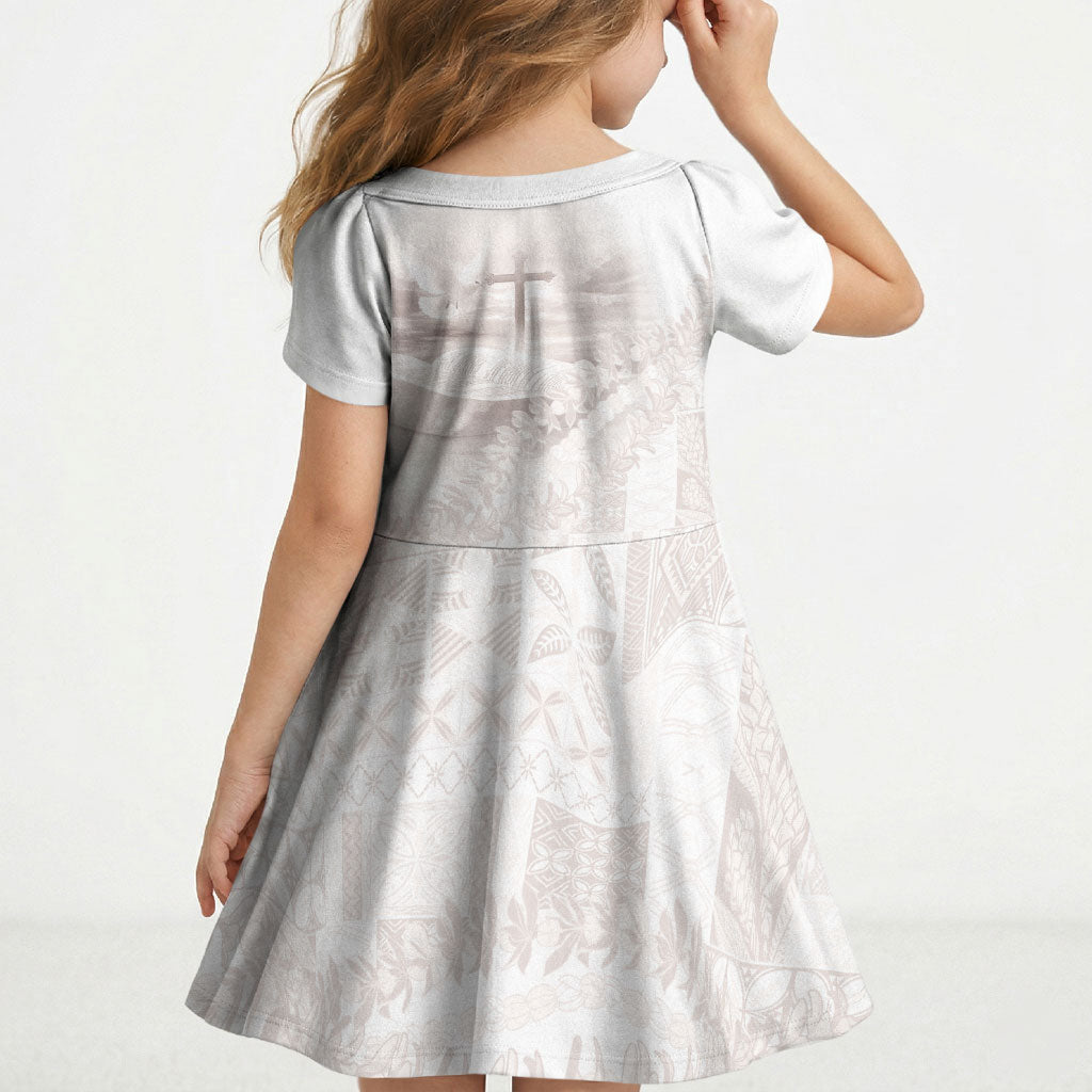 Samoa Lotu Tamaiti White Prayers Kid Short Sleeve Dress Floral Mamanu Siapo LT7 - Polynesian Pride