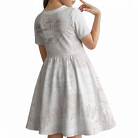 Samoa Lotu Tamaiti White Prayers Kid Short Sleeve Dress Floral Mamanu Siapo LT7 - Polynesian Pride