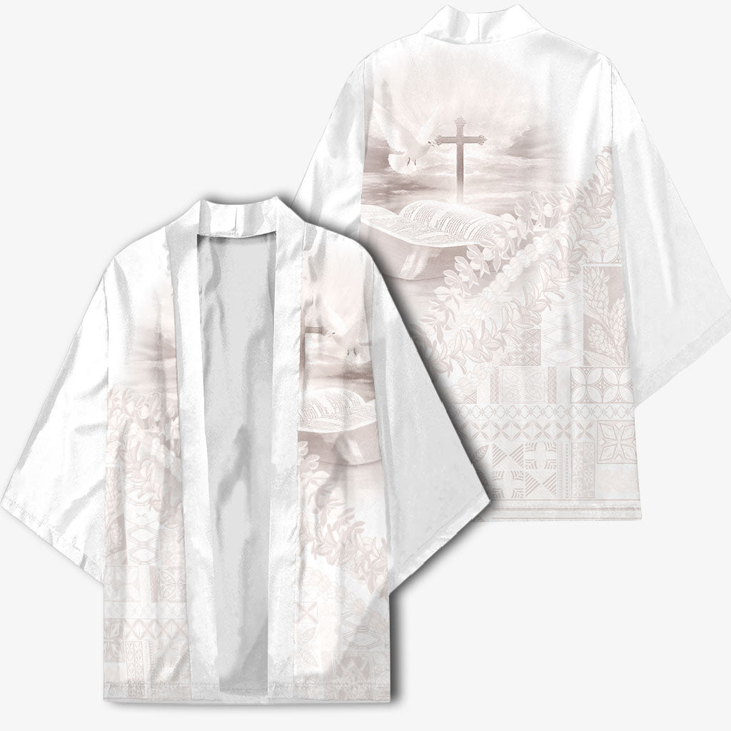Samoa Lotu Tamaiti White Prayers Kimono Floral Mamanu Siapo LT7 - Polynesian Pride