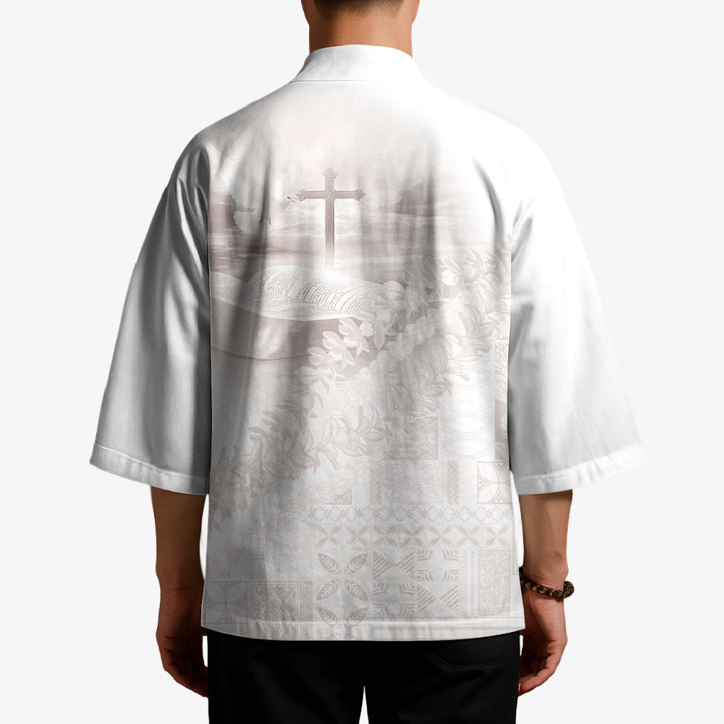 Samoa Lotu Tamaiti White Prayers Kimono Floral Mamanu Siapo LT7 - Polynesian Pride