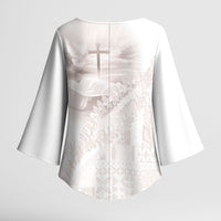 Samoa Lotu Tamaiti White Prayers Kimono Sleeve Blouse Floral Mamanu Siapo LT7 - Polynesian Pride
