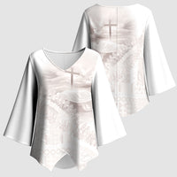 Samoa Lotu Tamaiti White Prayers Kimono Sleeve Blouse Floral Mamanu Siapo LT7 - Polynesian Pride