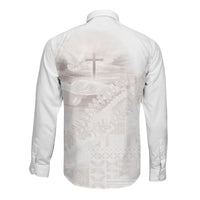 Samoa Lotu Tamaiti White Prayers Long Sleeve Button Shirt Floral Mamanu Siapo LT7 - Polynesian Pride