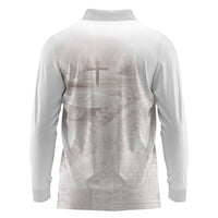 Samoa Lotu Tamaiti White Prayers Long Sleeve Polo Shirt Floral Mamanu Siapo LT7 - Polynesian Pride