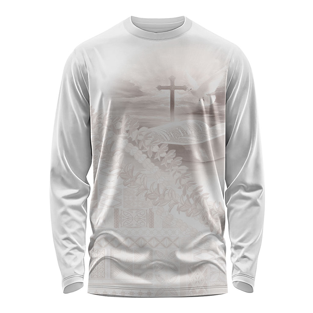 Samoa Lotu Tamaiti White Prayers Long Sleeve Shirt Floral Mamanu Siapo LT7 Unisex White - Polynesian Pride